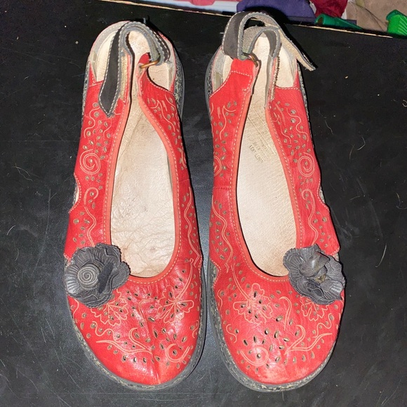 Rieker Shoes - Elegant Red Floral Women's Shoes Rieker